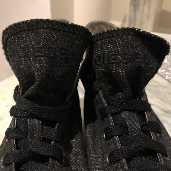 DIESEL High-Top Black Jean Sneakers With Sequins - Picture 5 of 14